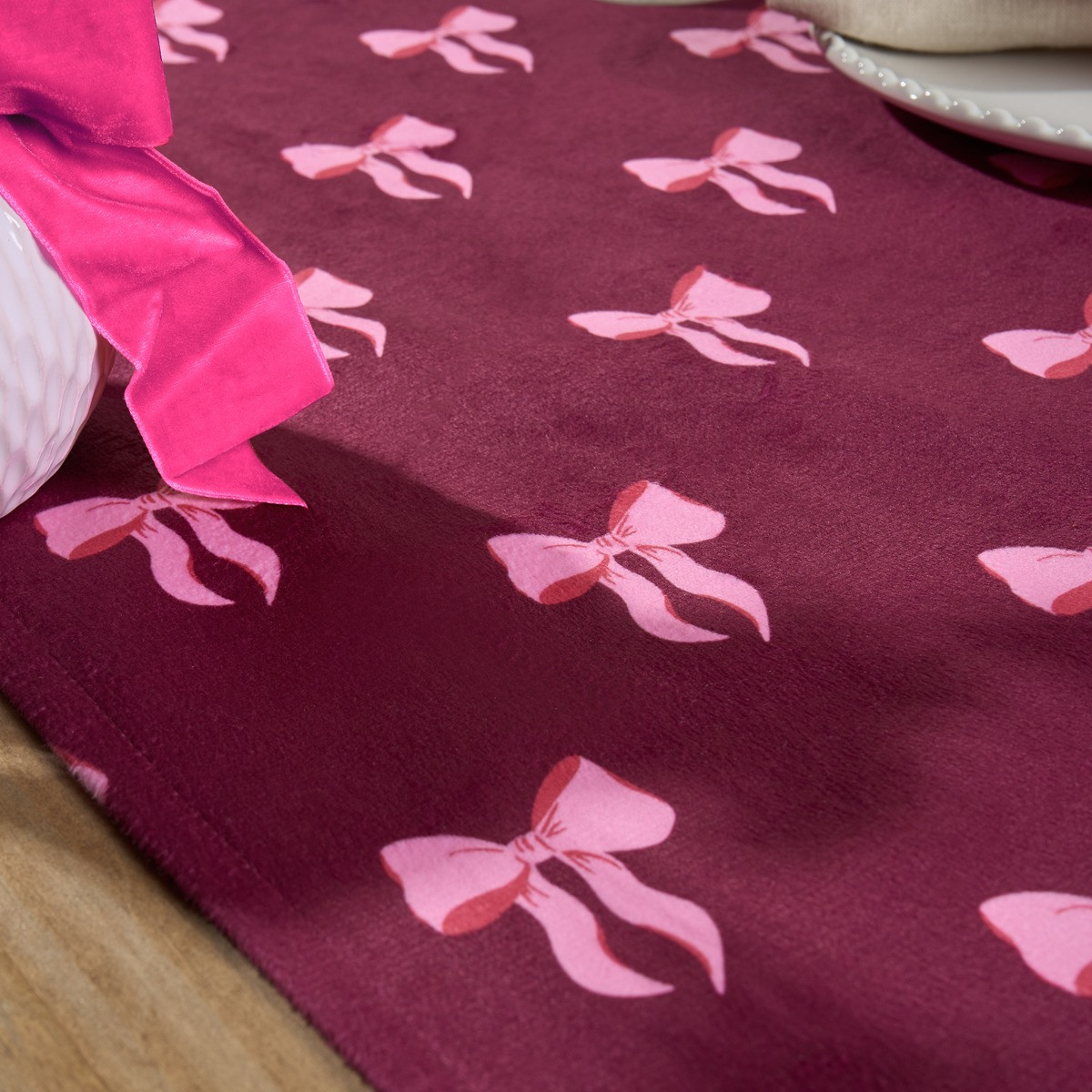 OHS Bow Print Table Runner - Burgundy>