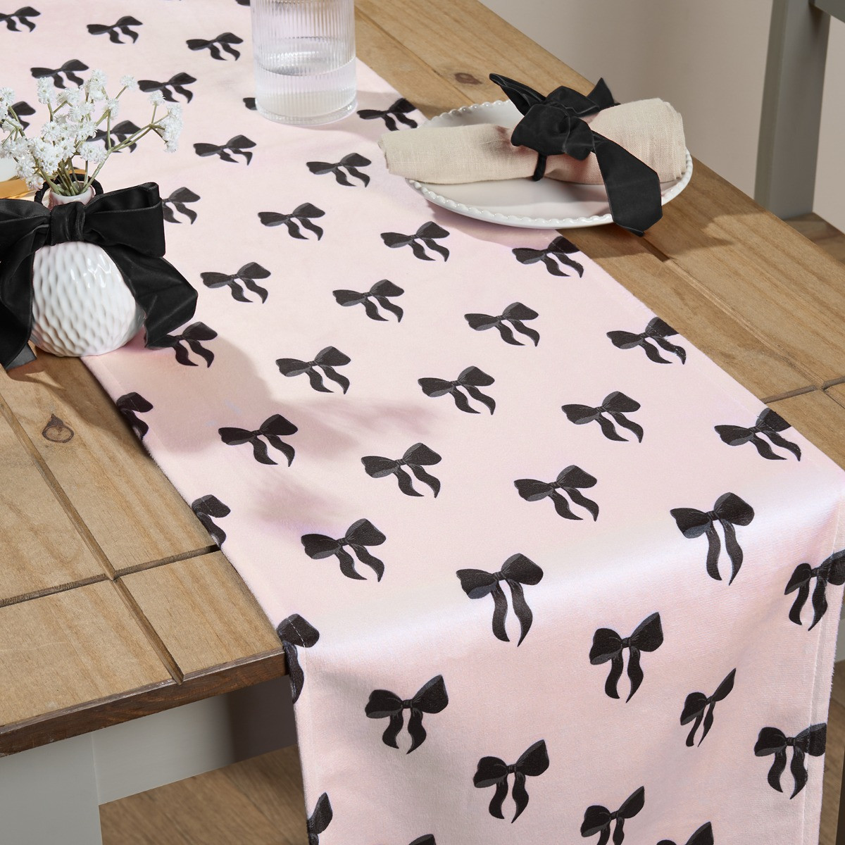 OHS Bow Print Table Runner - Light Pink>