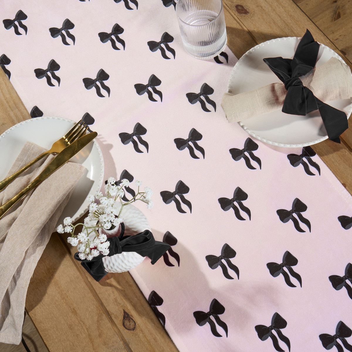 OHS Bow Print Table Runner - Light Pink>