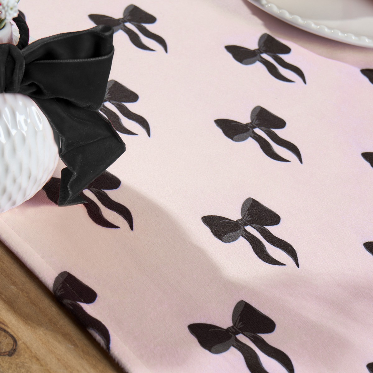 OHS Bow Print Table Runner - Light Pink>