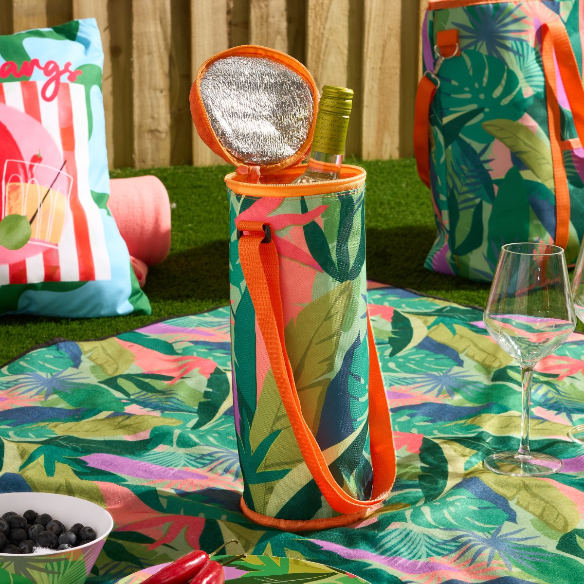 OHS Palm Print Wine Bottle Cooler - Green>