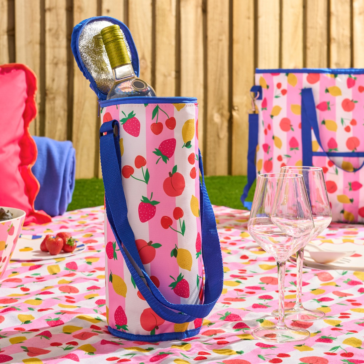 OHS Fruit Print Wine Bottle Cooler - Pink>
