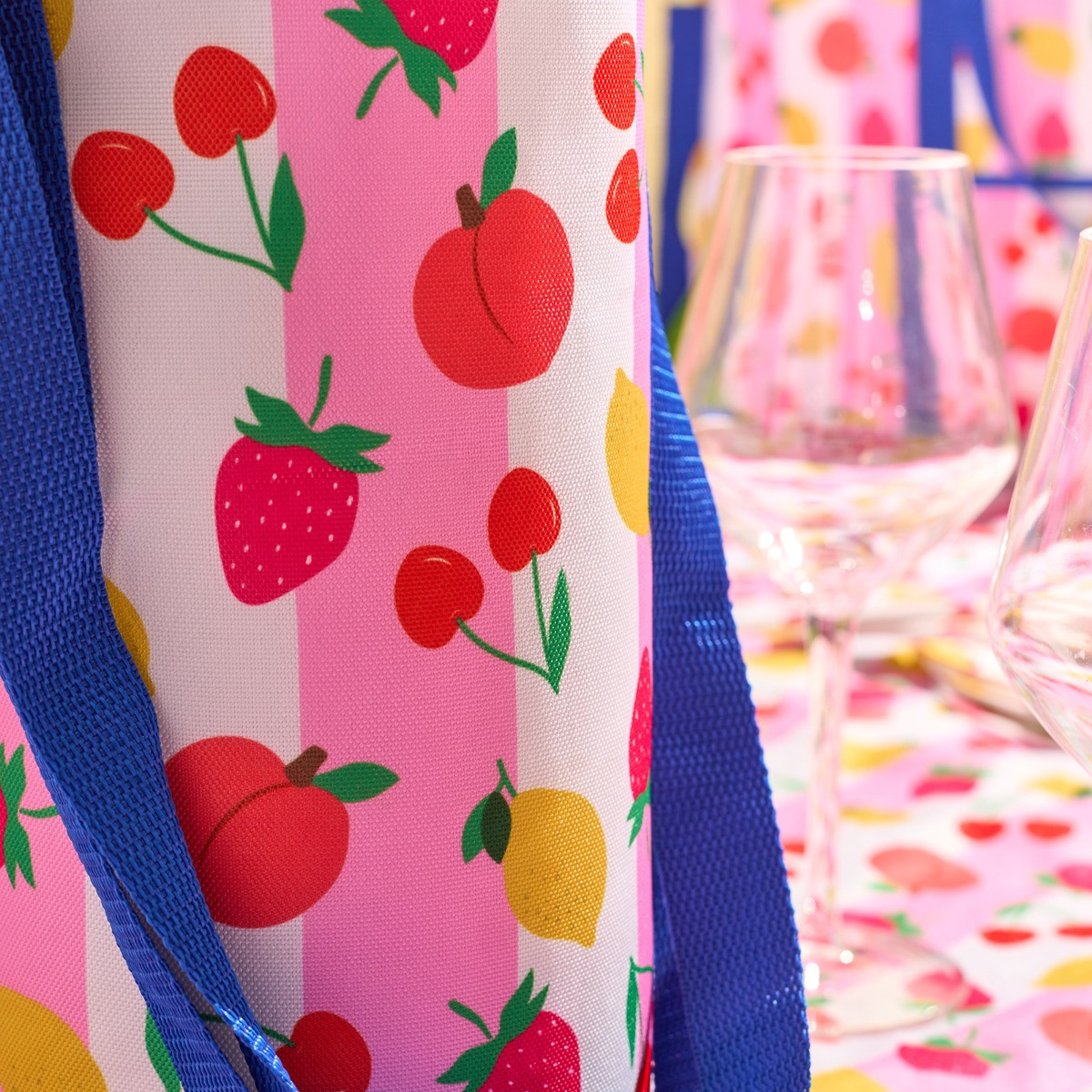 OHS Fruit Print Wine Bottle Cooler - Pink>