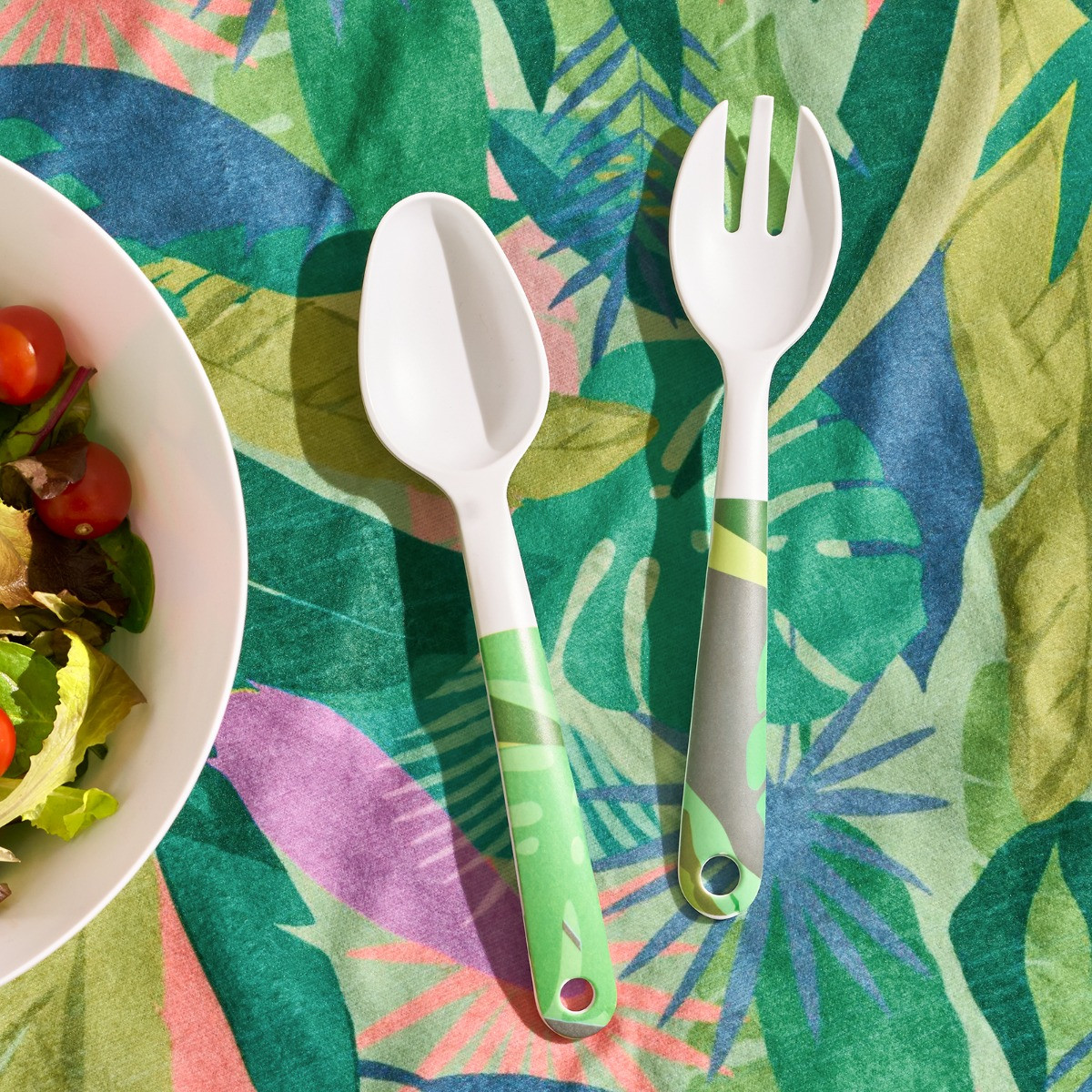 OHS Palm Print Picnic Salad Bowl & Utensil Set - Green>