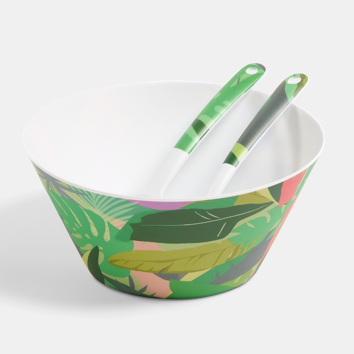 OHS Palm Print Picnic Salad Bowl & Utensil Set - Green>