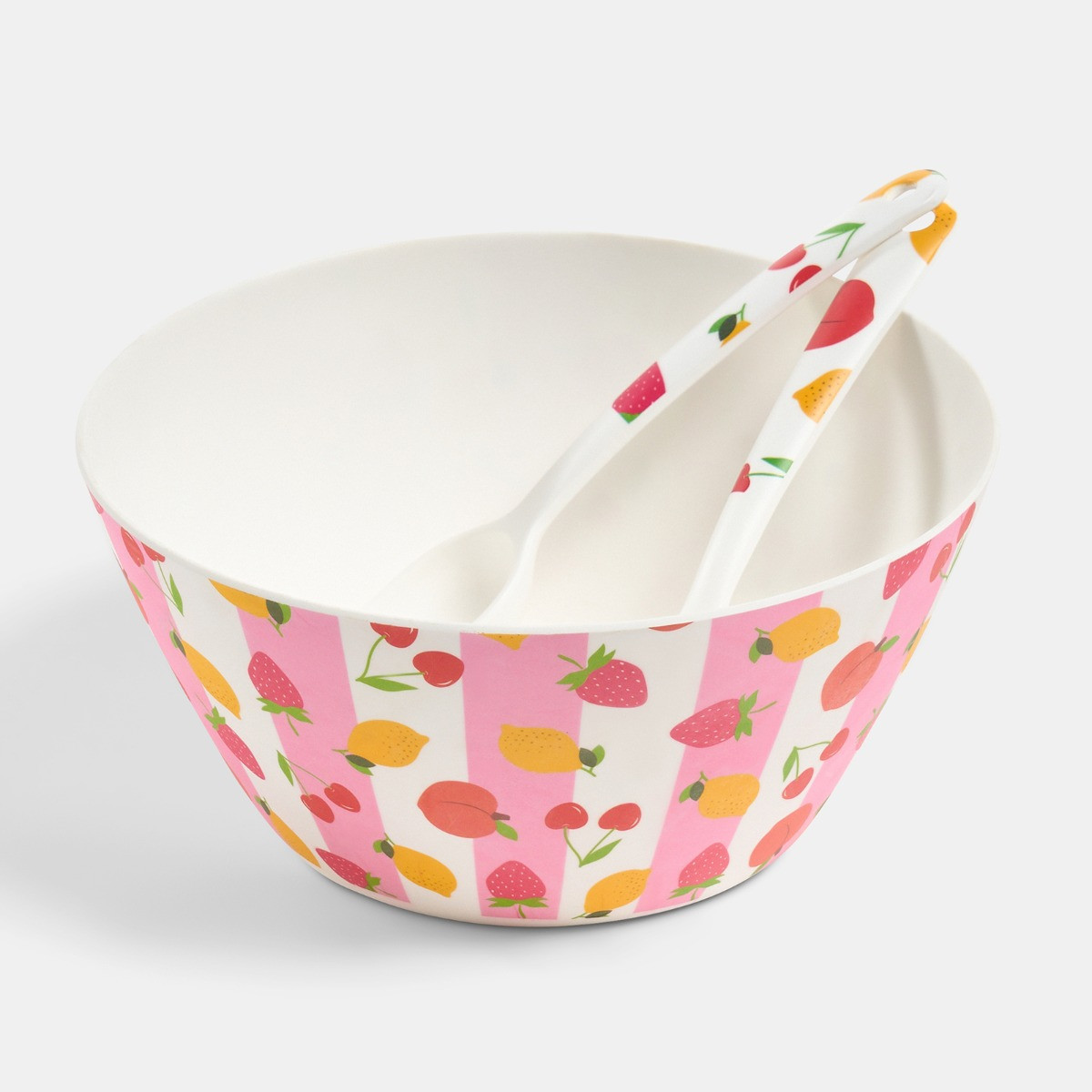 OHS Fruit Print Picnic Salad Bowl & Utensil Set - Pink>