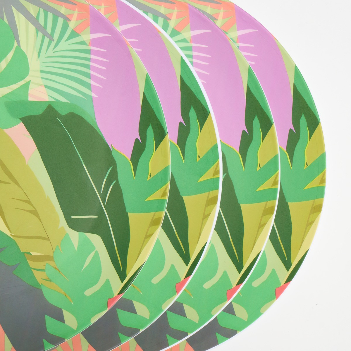OHS Palm Print Picnic Plates, Green - 4 Pack>