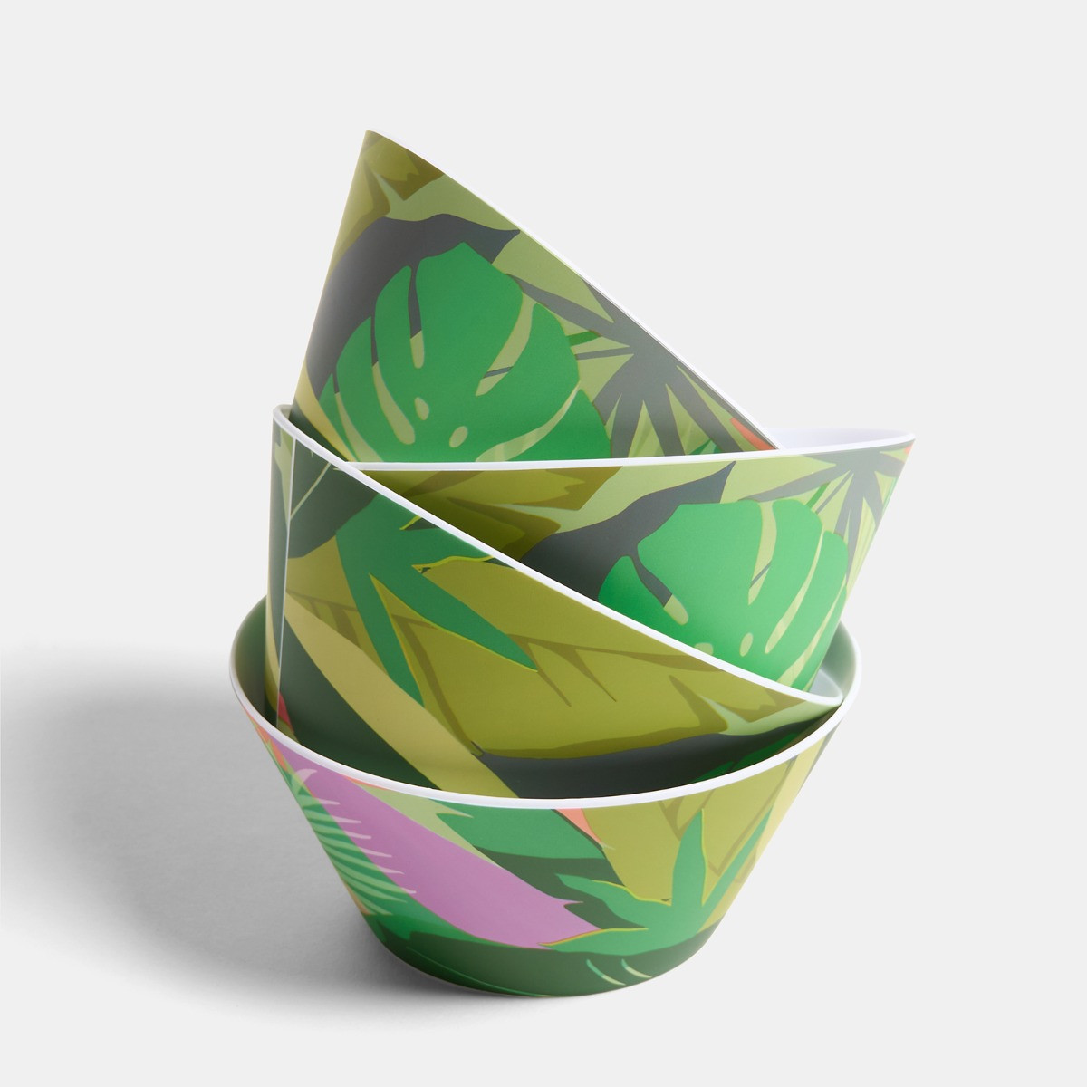 OHS Palm Print Picnic Bowls, Green - 4 Pack>