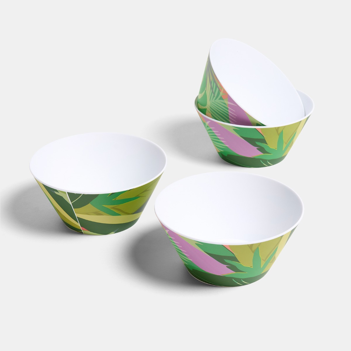 OHS Palm Print Picnic Bowls, Green - 4 Pack>