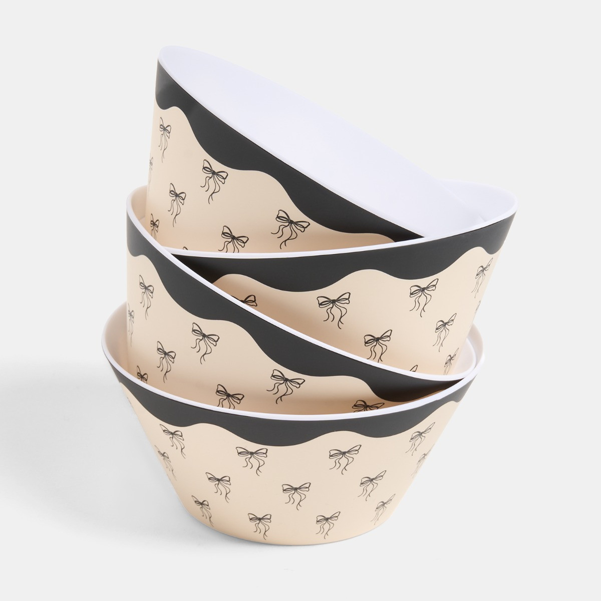 OHS Bow Print Picnic Bowls, Monochrome - 4 Pack>