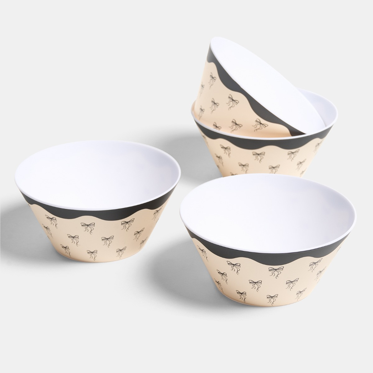 OHS Bow Print Picnic Bowls, Monochrome - 4 Pack>