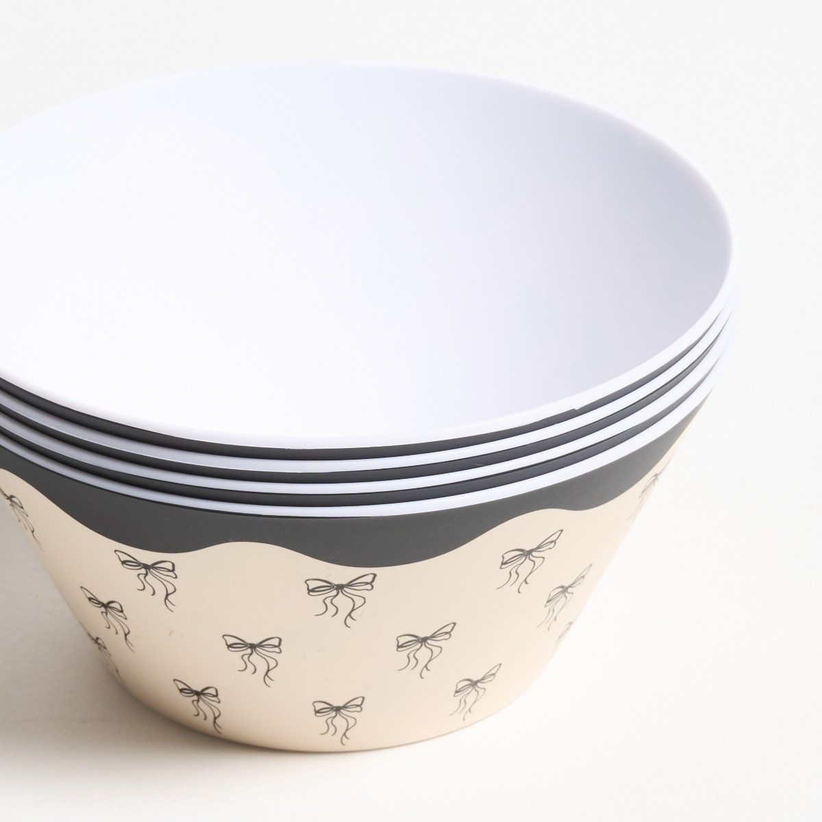 OHS Bow Print Picnic Bowls, Monochrome - 4 Pack>