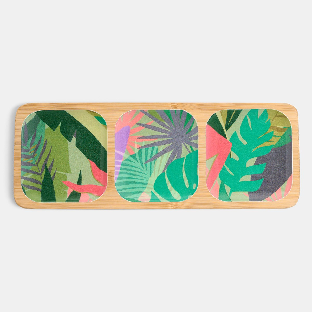 OHS Palm Print Bamboo 3-Section Picnic Serving Board - Green>