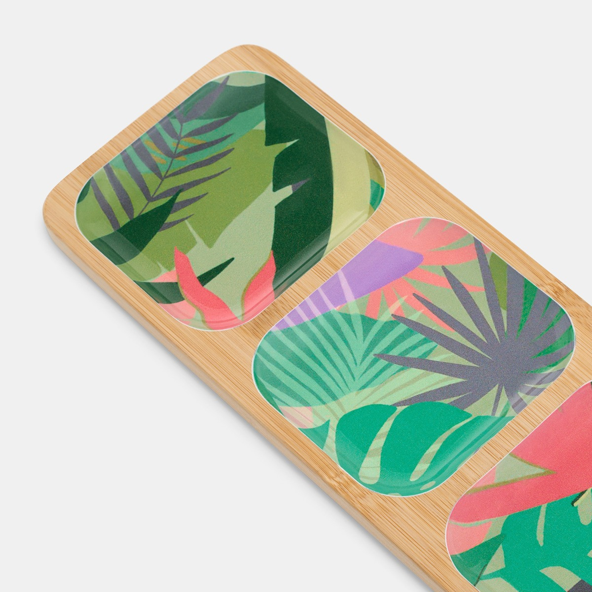 OHS Palm Print Bamboo 3-Section Picnic Serving Board - Green>