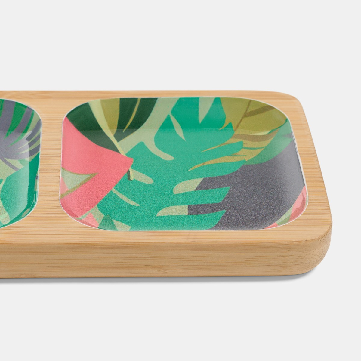 OHS Palm Print Bamboo 3-Section Picnic Serving Board - Green>