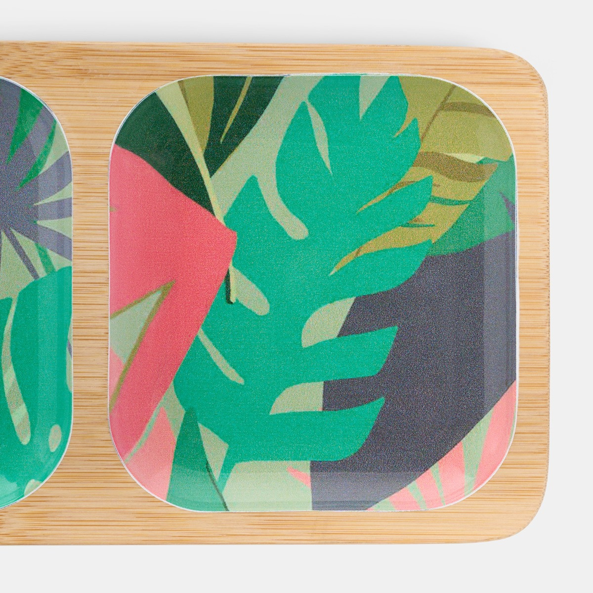 OHS Palm Print Bamboo 3-Section Picnic Serving Board - Green>