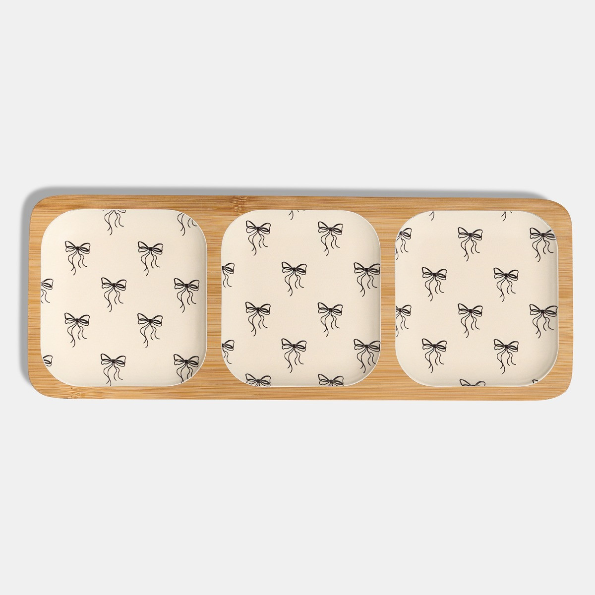 OHS Bow Print Bamboo 3-Section Picnic Serving Board - Monochrome>