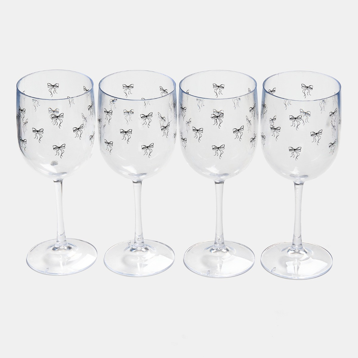 OHS Bow Print Plastic Wine Glasses, Monochrome/Clear - 4 Pack>