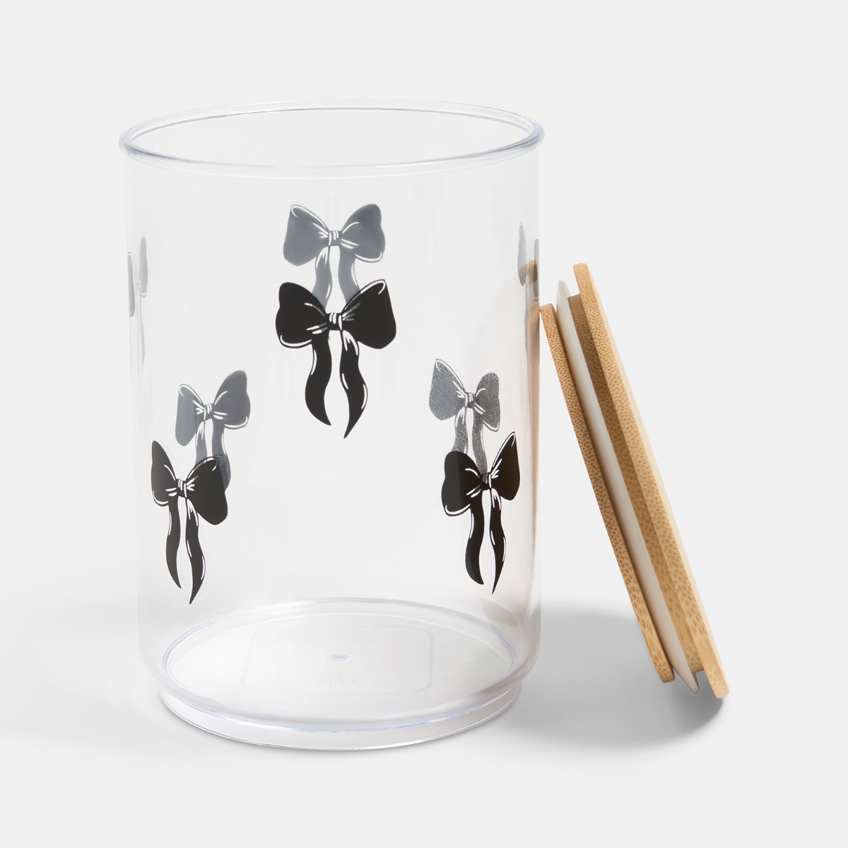 OHS Small Bow Plastic Round Storage Container with Bamboo Lid - Clear/Black>