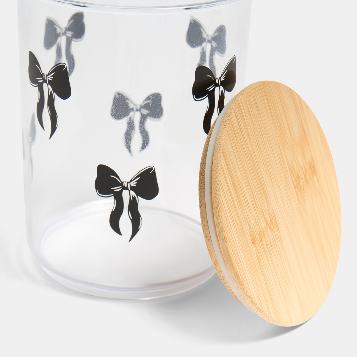 OHS Small Bow Plastic Round Storage Container with Bamboo Lid - Clear/Black>