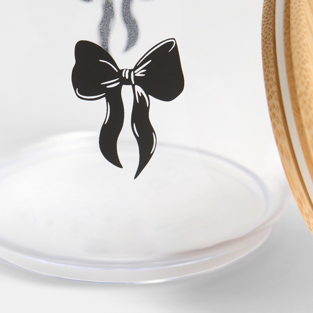 OHS Small Bow Plastic Round Storage Container with Bamboo Lid - Clear/Black>