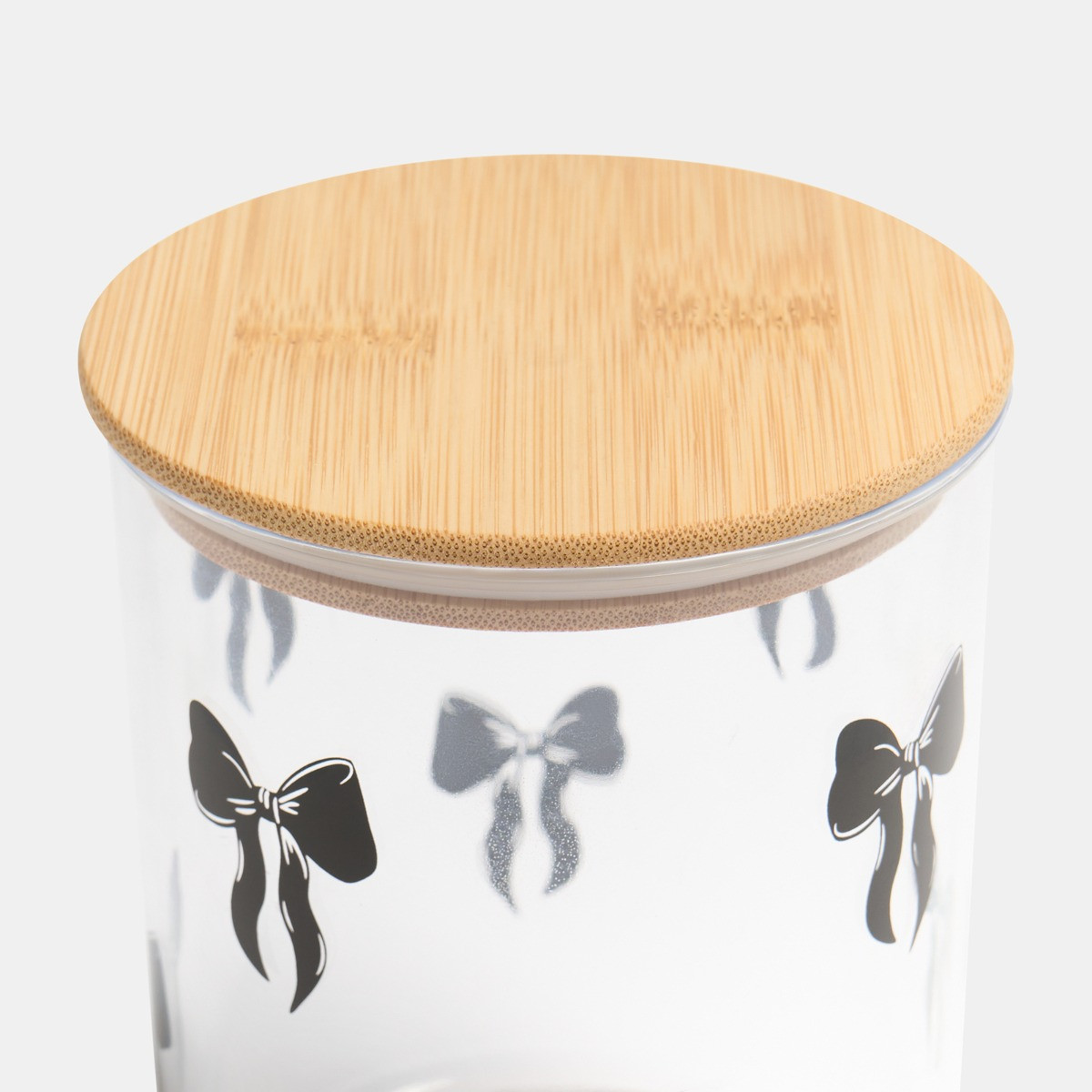 OHS Small Bow Plastic Round Storage Container with Bamboo Lid - Clear/Black>