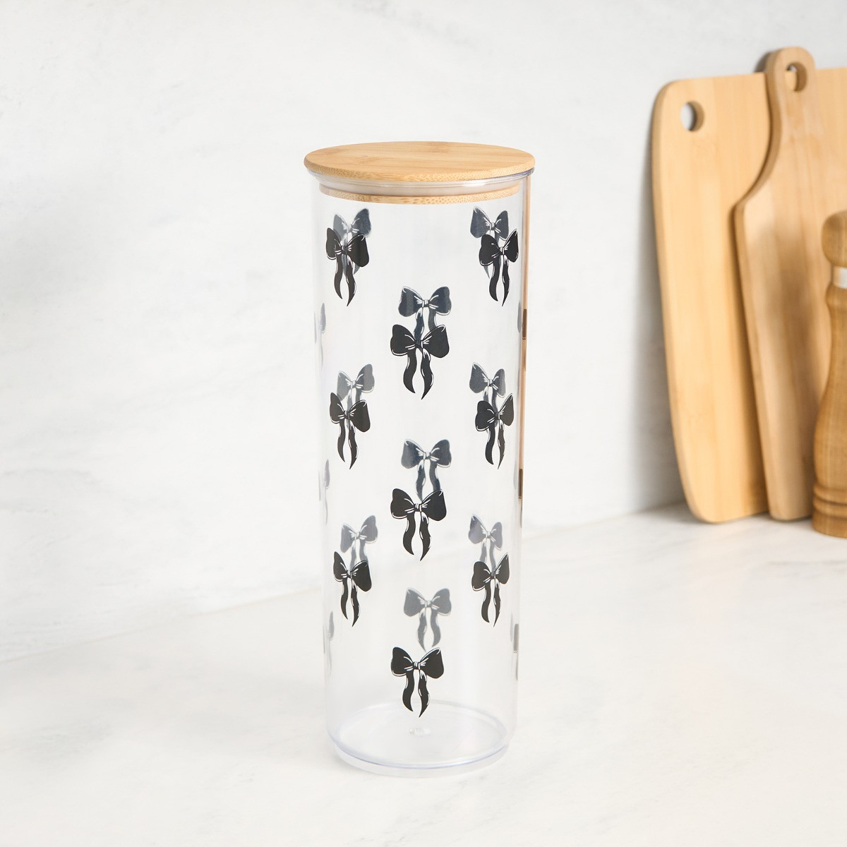 OHS Tall Bow Plastic Round Storage Container with Bamboo Lid - Clear/Black>