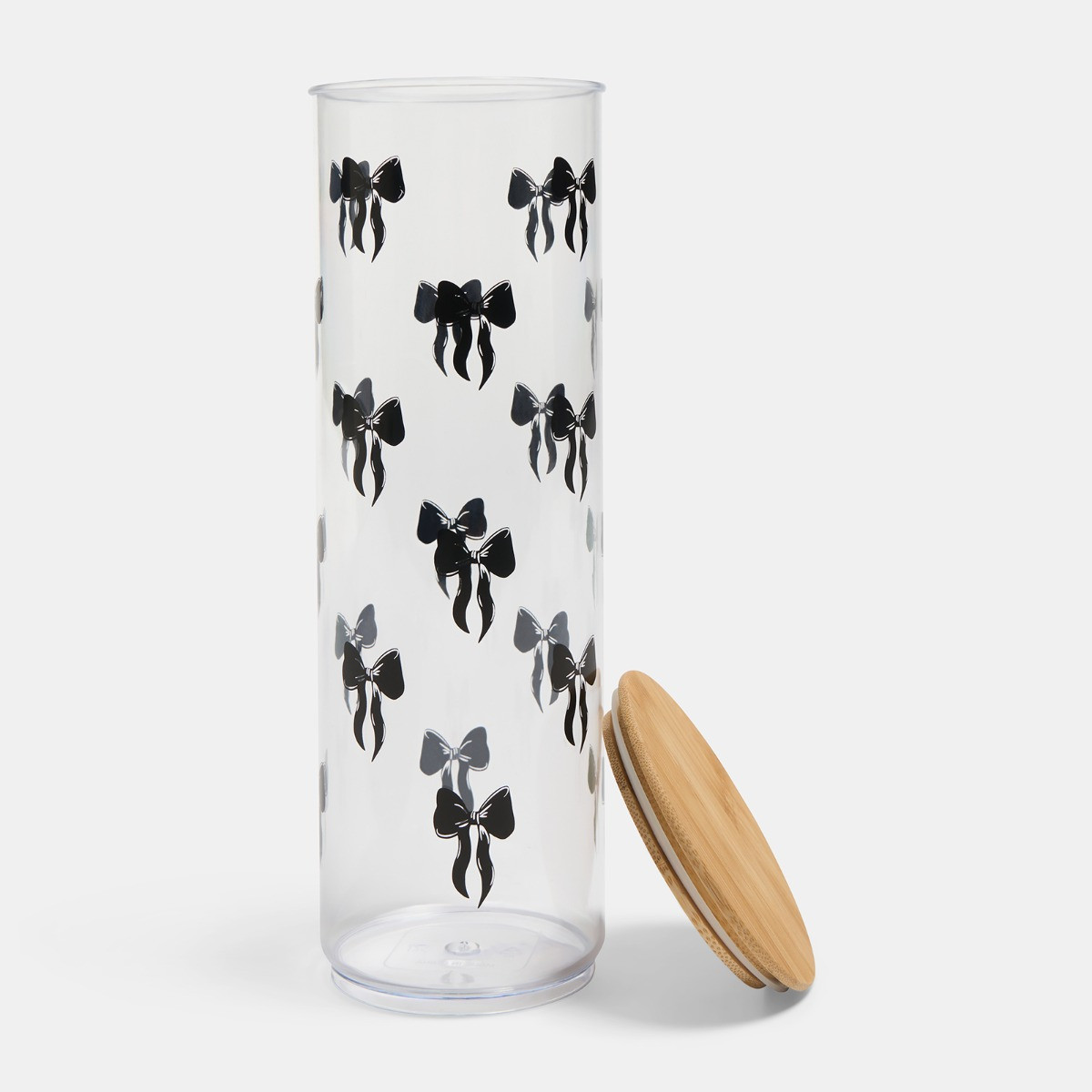 OHS Tall Bow Plastic Round Storage Container with Bamboo Lid - Clear/Black>