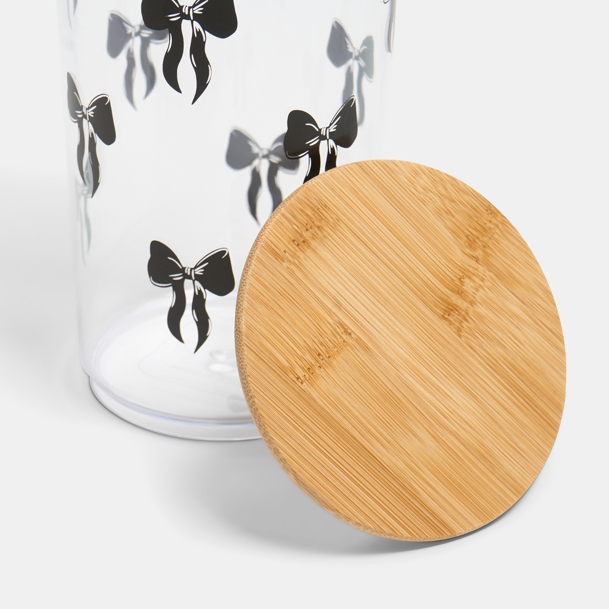 OHS Tall Bow Plastic Round Storage Container with Bamboo Lid - Clear/Black>