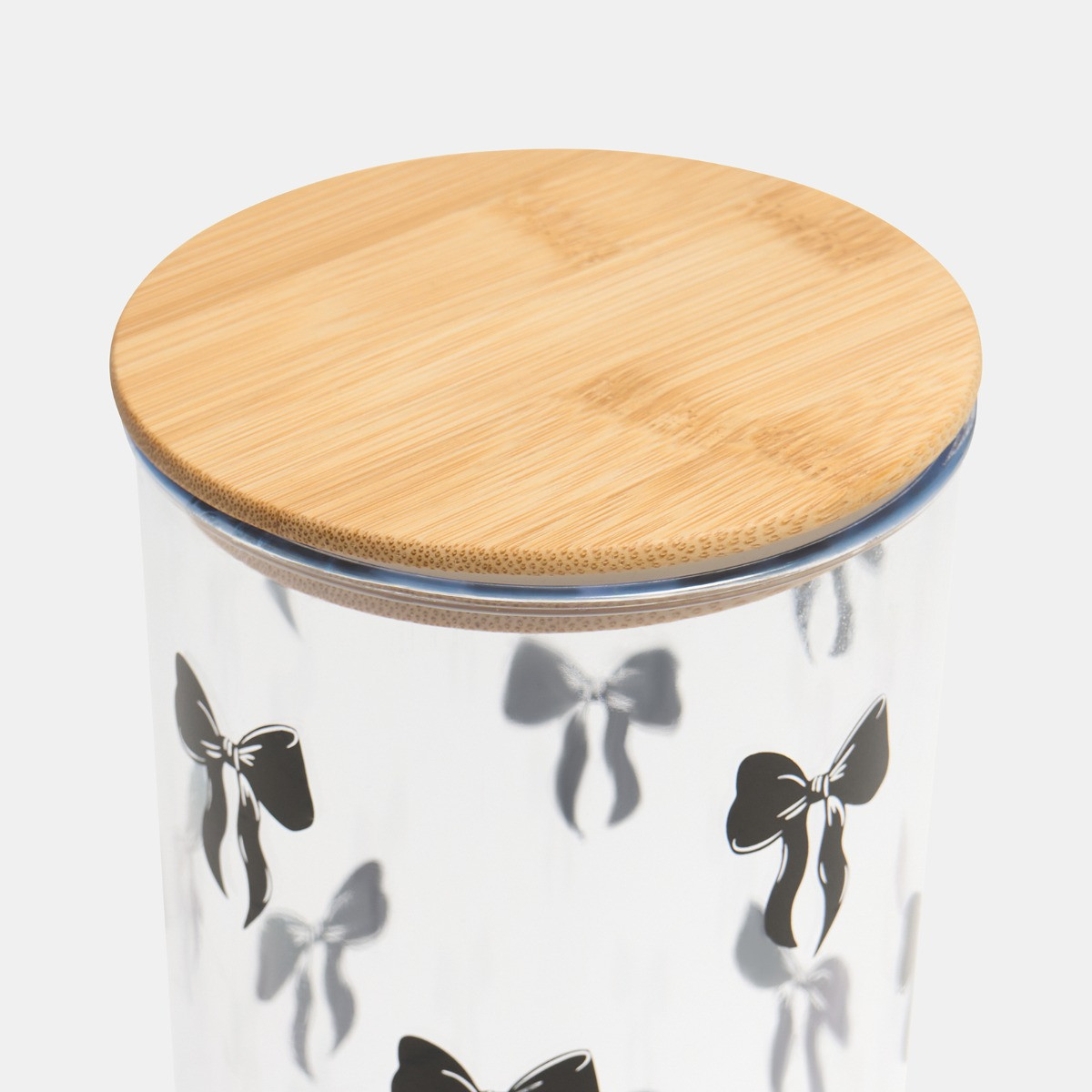OHS Tall Bow Plastic Round Storage Container with Bamboo Lid - Clear/Black>