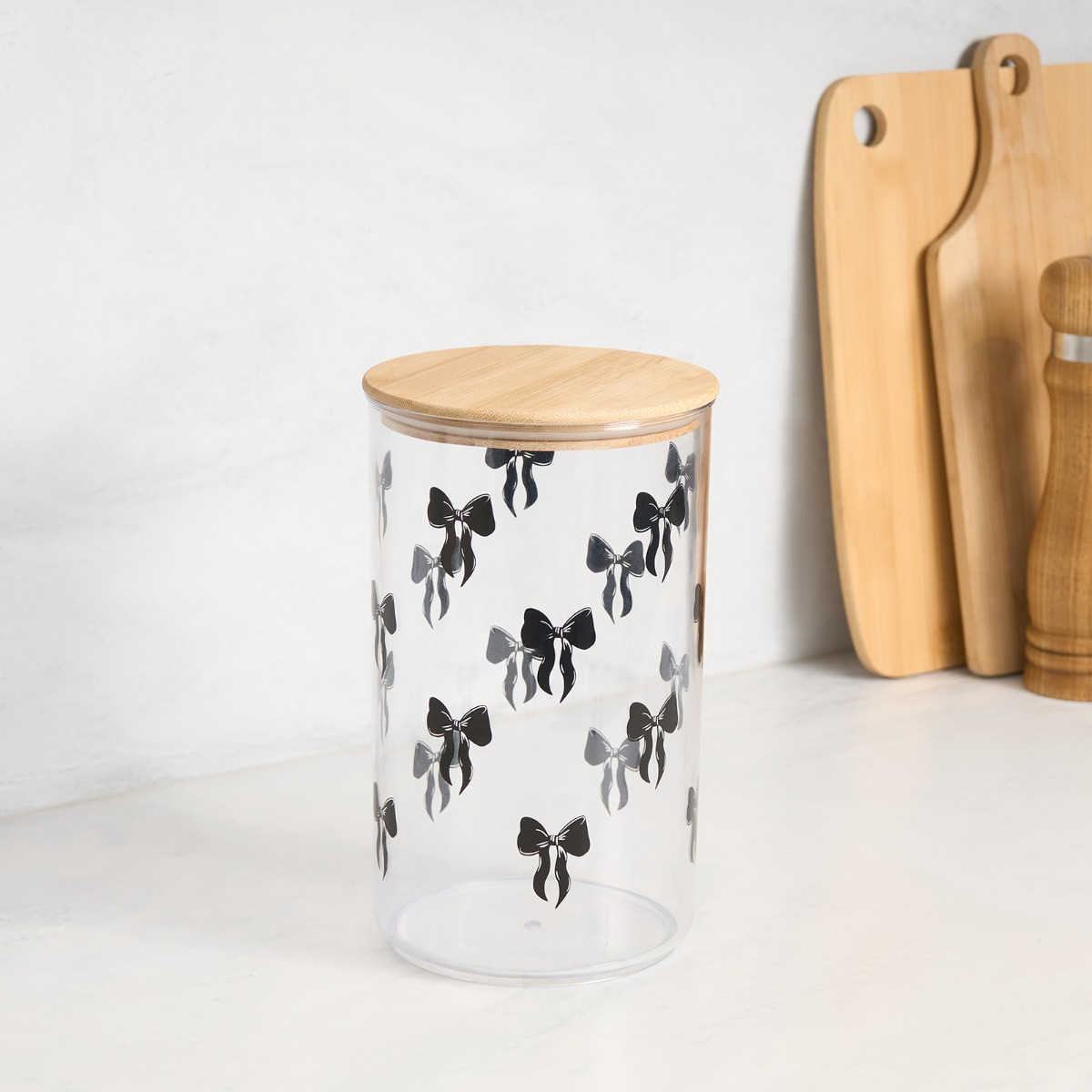 OHS Medium Bow Plastic Round Storage Container with Bamboo Lid - Clear/Black>