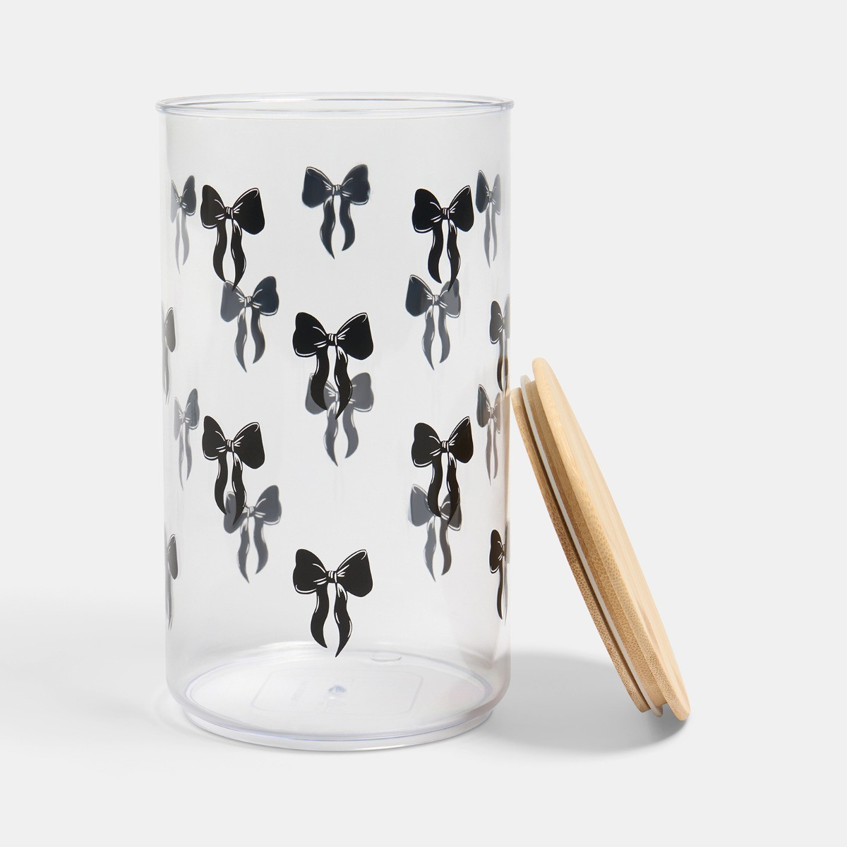 OHS Medium Bow Plastic Round Storage Container with Bamboo Lid - Clear/Black>