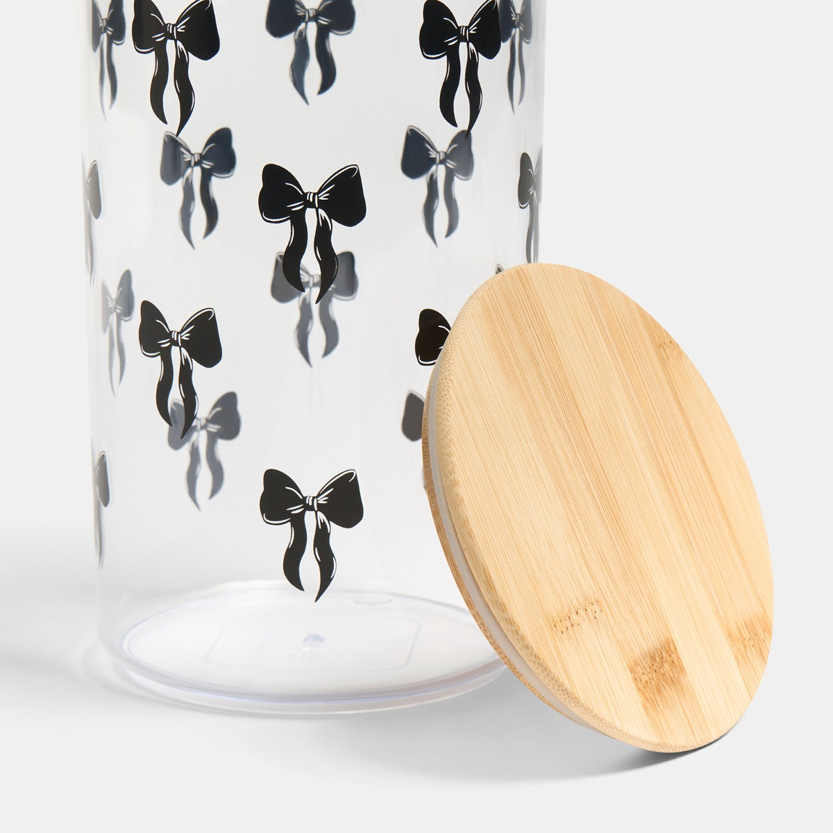 OHS Medium Bow Plastic Round Storage Container with Bamboo Lid - Clear/Black>