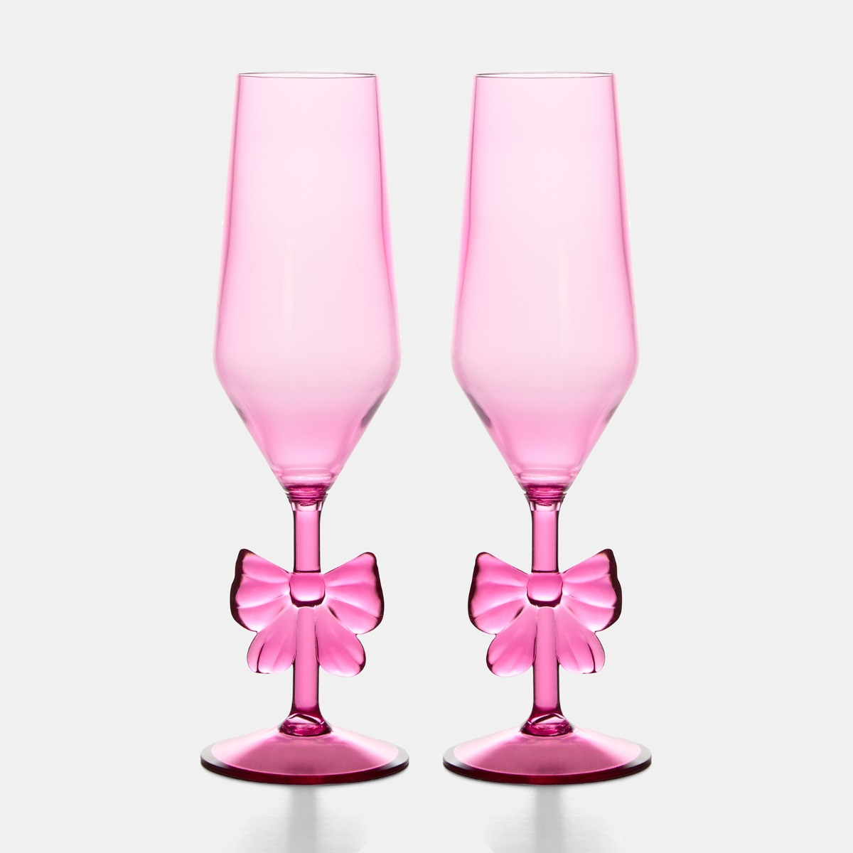OHS Plastic Bow Flute Glasses, Pink - 2 Pack>