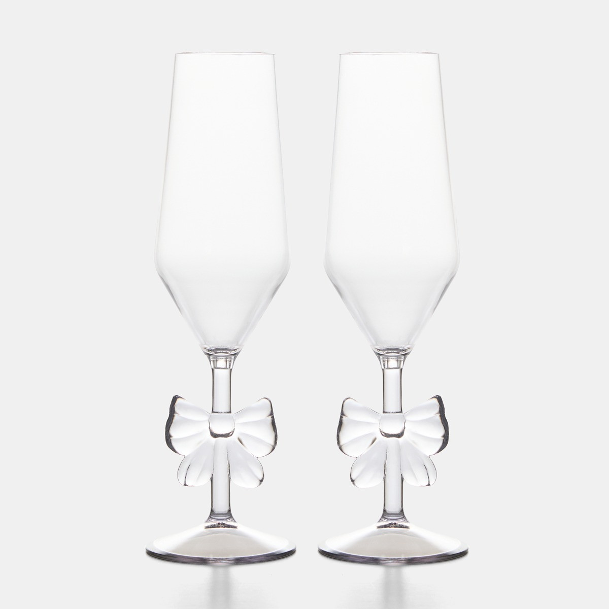 OHS Plastic Bow Flute Glasses, Clear - 2 Pack>