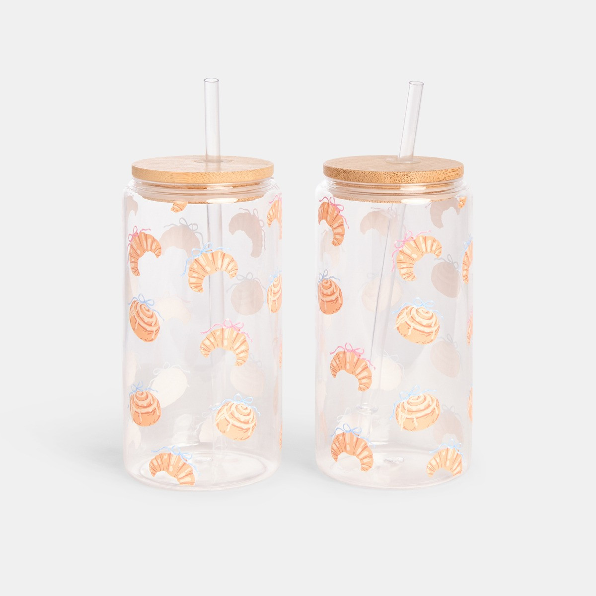 OHS Croissant Print Plastic Drinking Jars, Clear - 2 Pack>