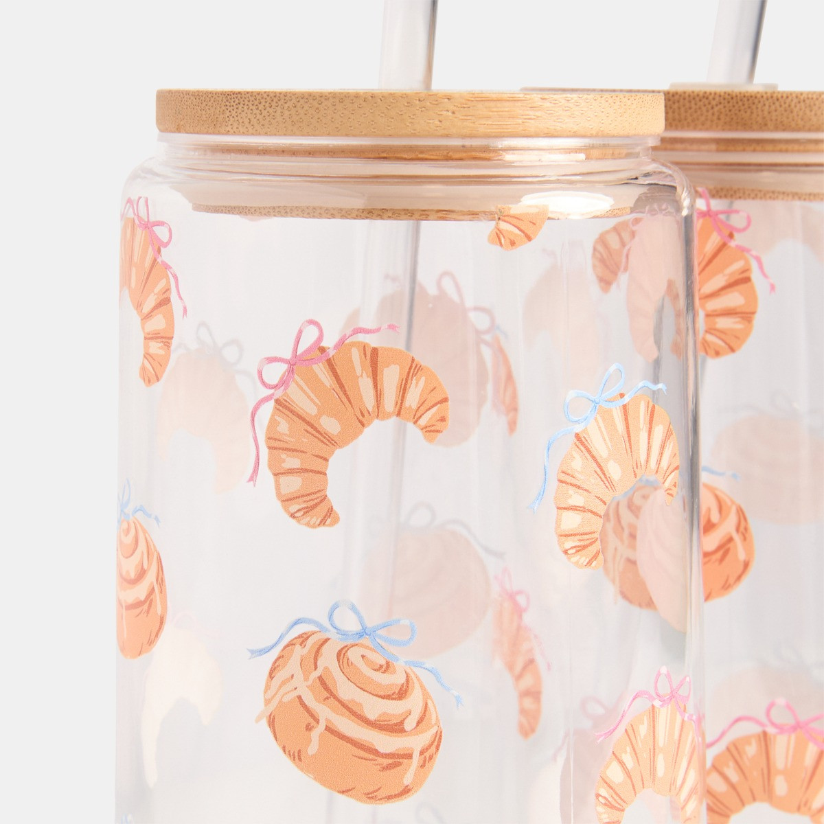 OHS Croissant Print Plastic Drinking Jars, Clear - 2 Pack>