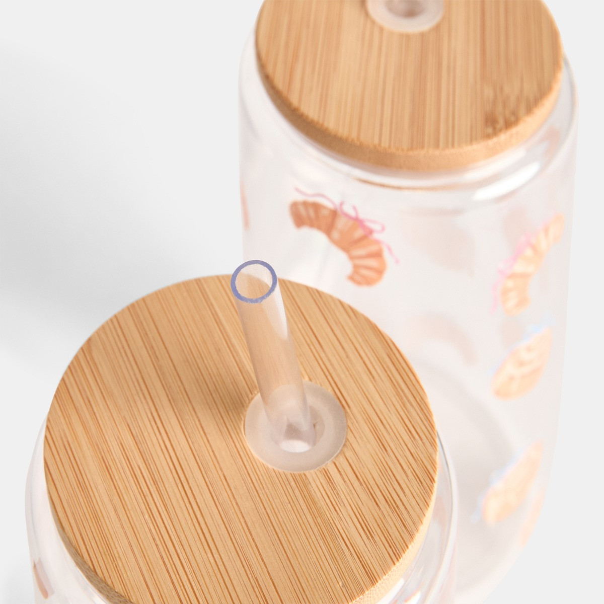 OHS Croissant Print Plastic Drinking Jars, Clear - 2 Pack>