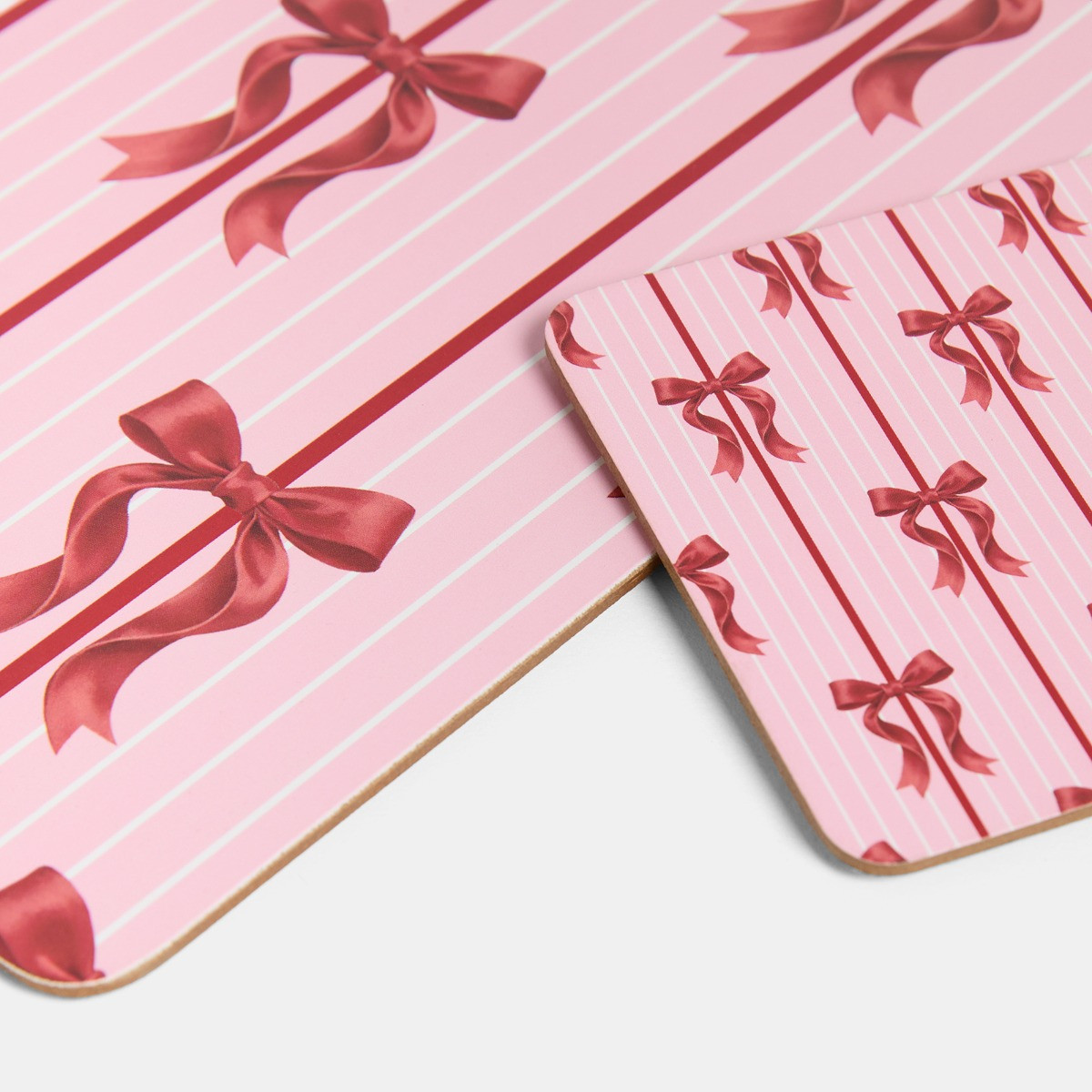 OHS 4 Pack Bow Print Place Mat and Coaster Set - Pink>