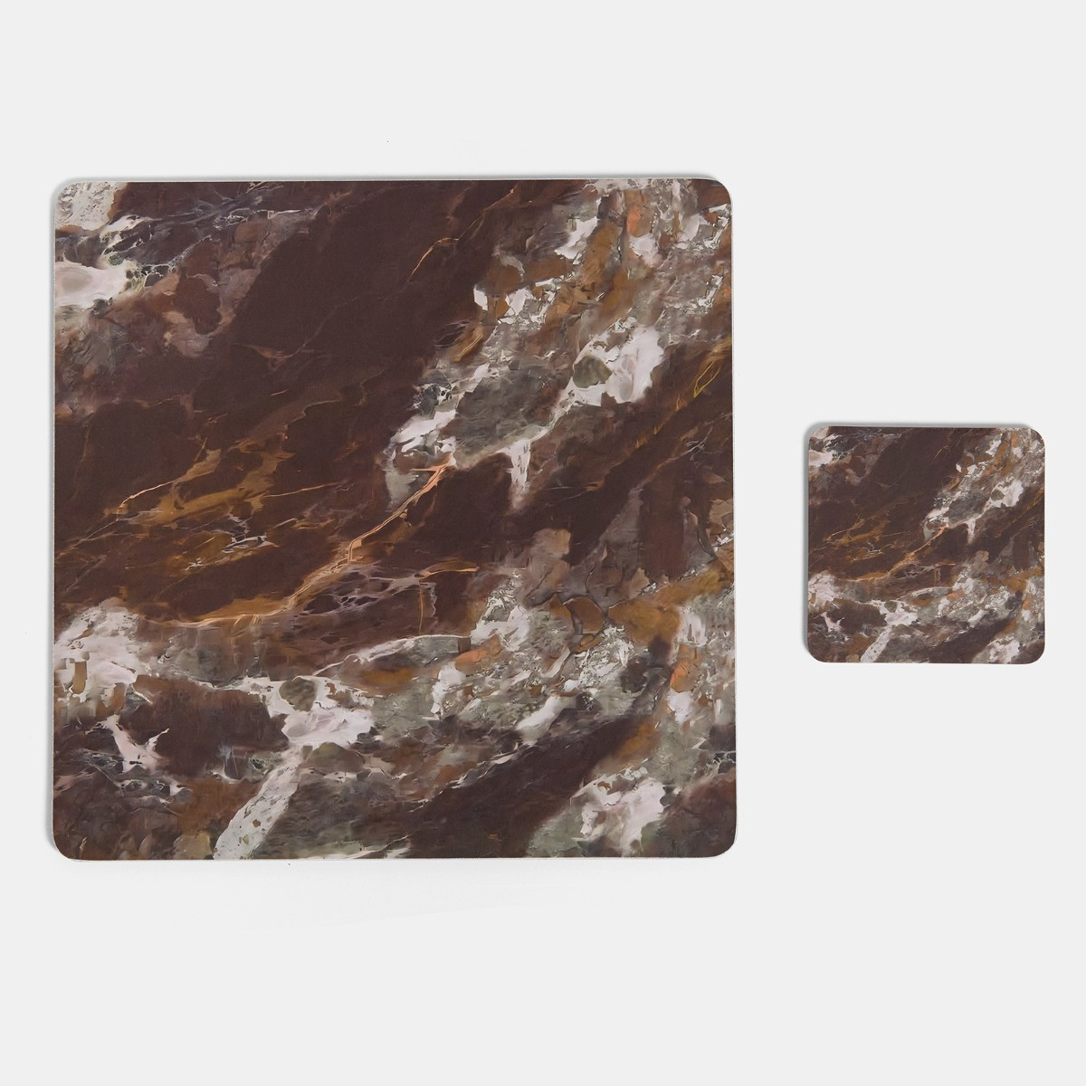 OHS 4 Pack Place Mat and Coaster Set - Brown Marble>