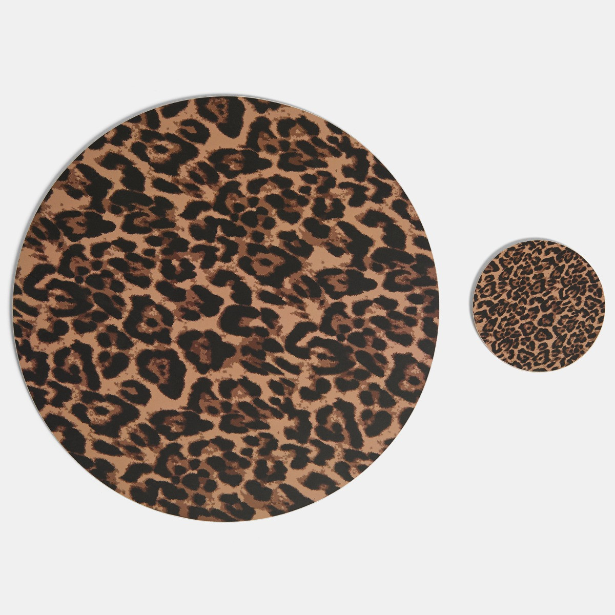 OHS Leopard Print Round Placemat and Coaster Set - Natural>