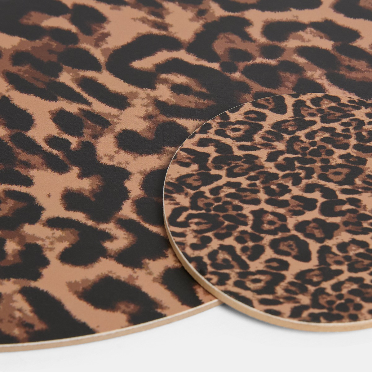 OHS Leopard Print Round Placemat and Coaster Set - Natural>