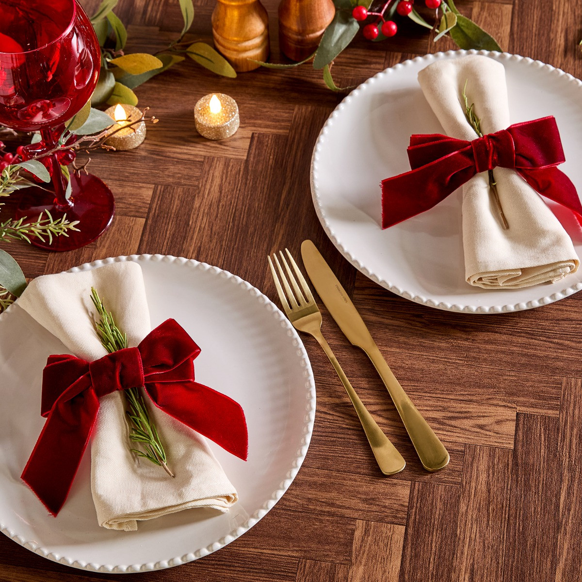 OHS 4 Pack Bow Napkin Rings - Burgundy>