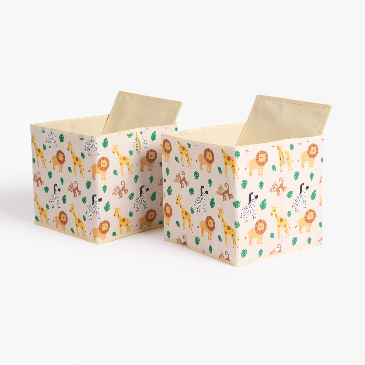 OHS Safari Print Cube Storage Boxes, Natural - 2 Pack>