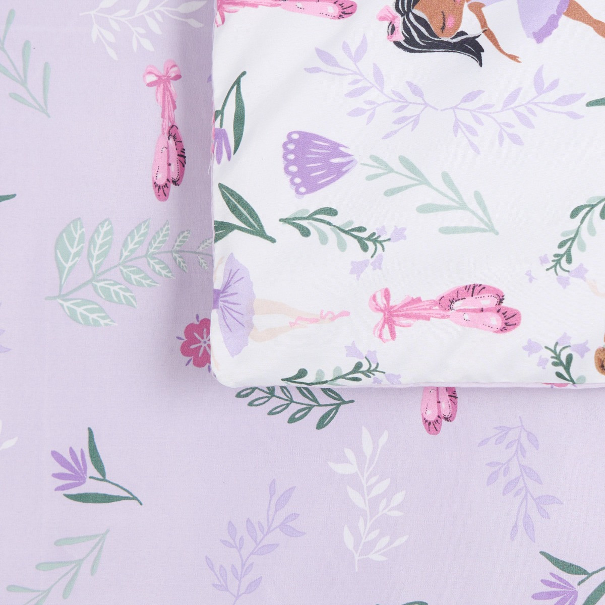 OHS Kids Ballerina Print Reversible Duvet Cover Set - Lilac/White>
