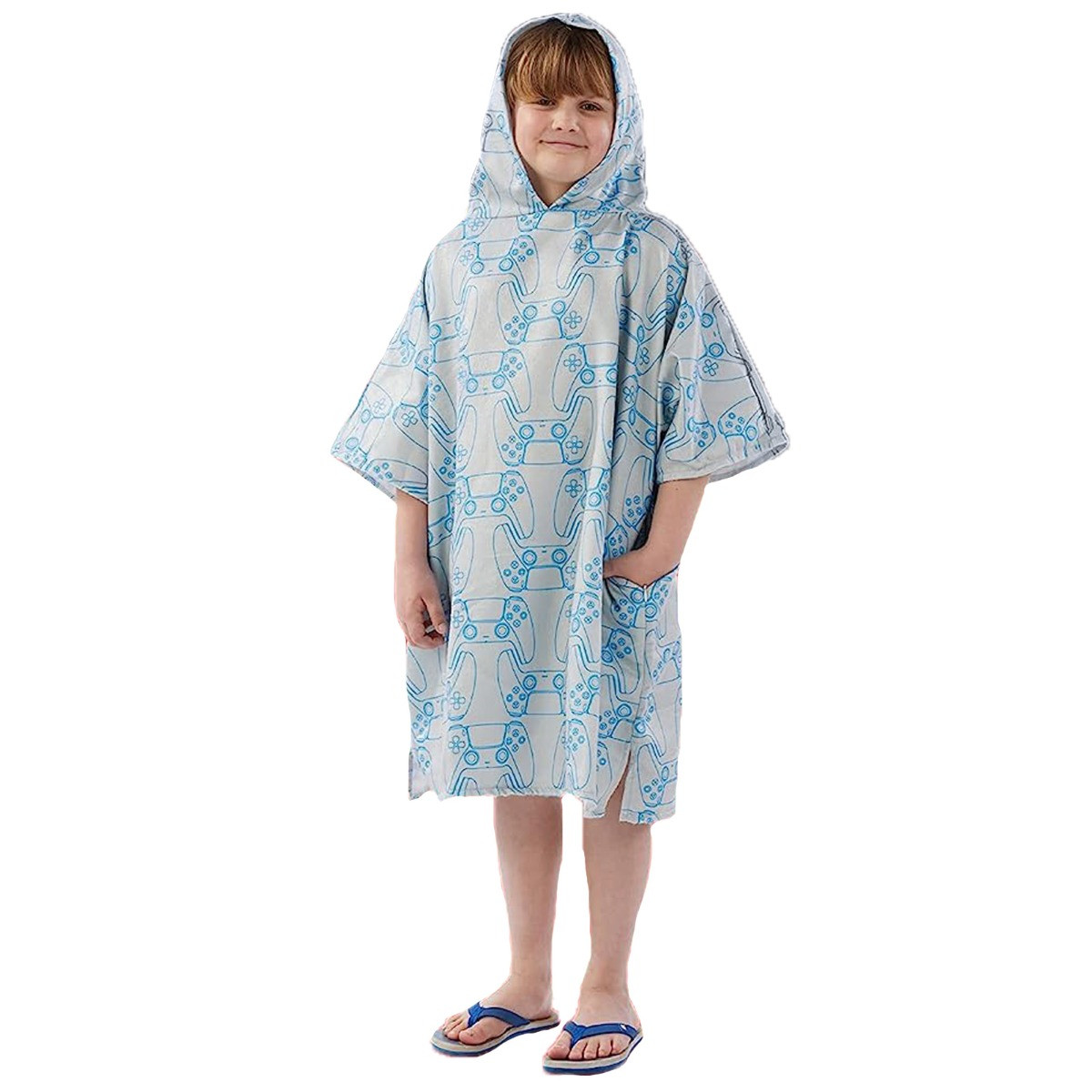 Playstation Drymee Classic Hooded Towel Poncho, Grey - Medium>