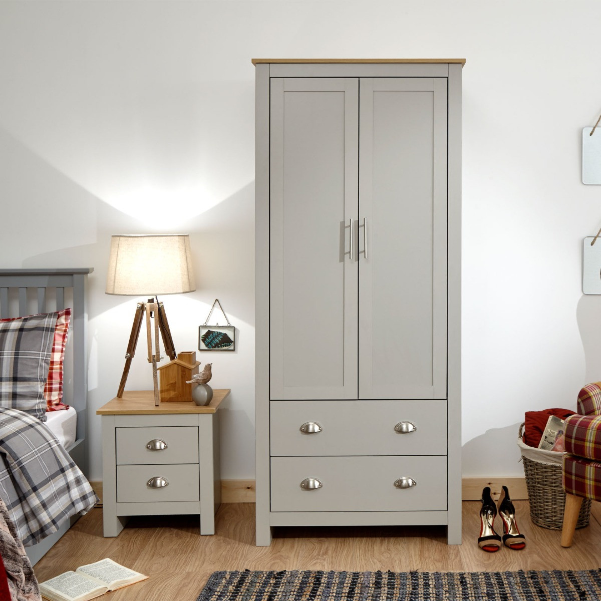 Lancaster 2-Door 2-Drawer Wardrobe - Grey>