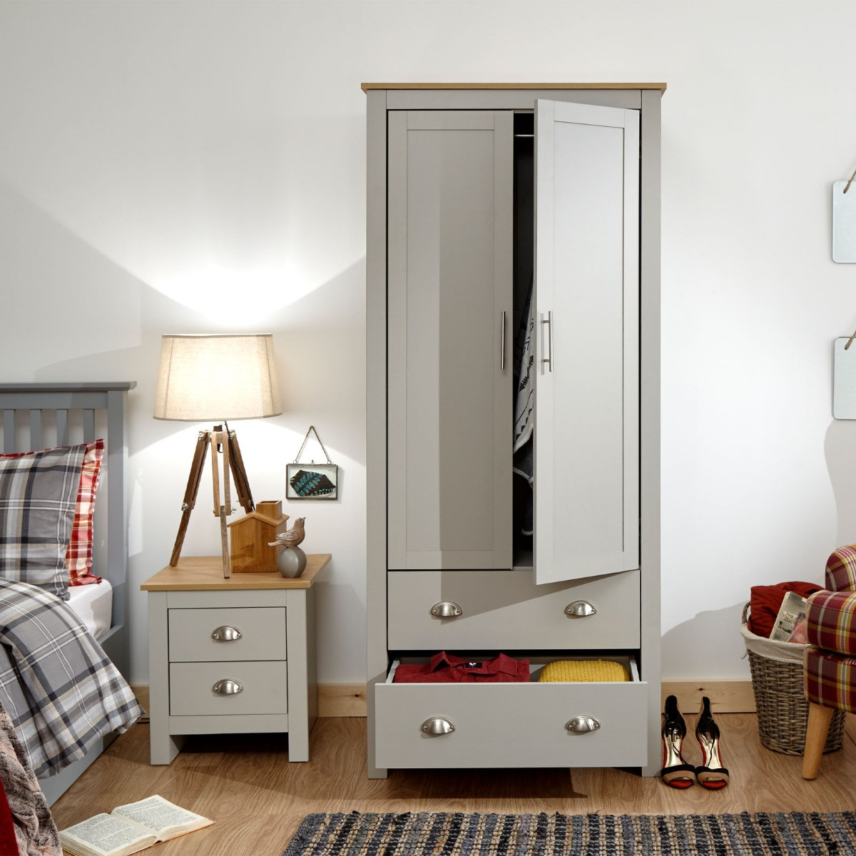 Lancaster 2-Door 2-Drawer Wardrobe - Grey>