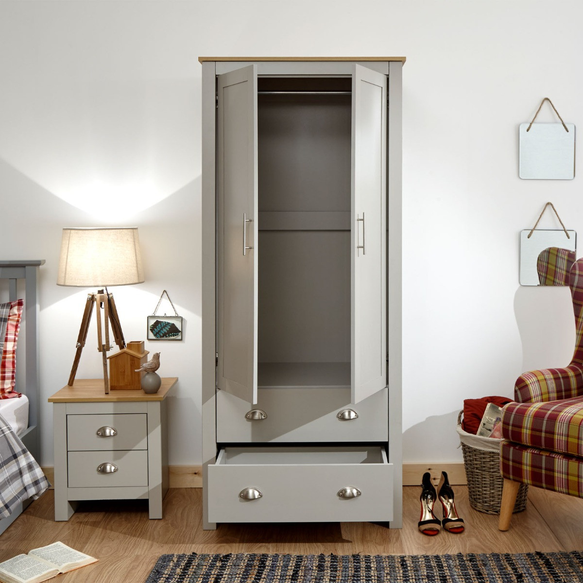Lancaster 2-Door 2-Drawer Wardrobe - Grey>