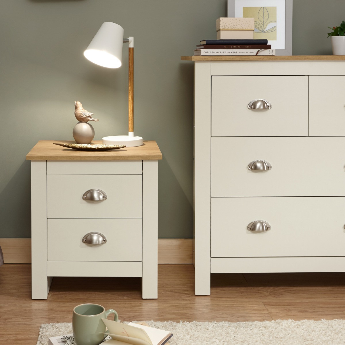 Lancaster 2 Drawer Bedside Table - Cream>